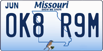 MO license plate OK8R9M