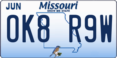 MO license plate OK8R9W