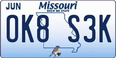 MO license plate OK8S3K