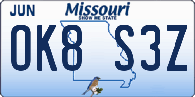 MO license plate OK8S3Z