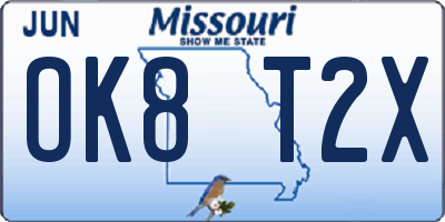 MO license plate OK8T2X