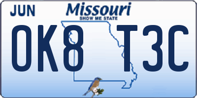 MO license plate OK8T3C