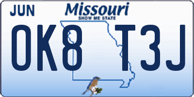 MO license plate OK8T3J