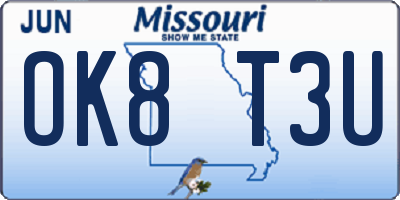 MO license plate OK8T3U