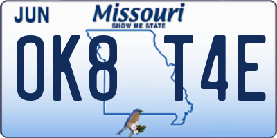 MO license plate OK8T4E