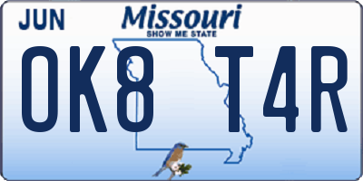 MO license plate OK8T4R