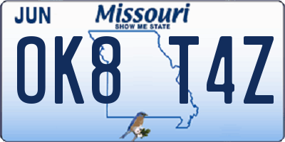 MO license plate OK8T4Z