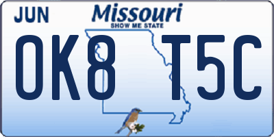 MO license plate OK8T5C
