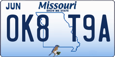 MO license plate OK8T9A