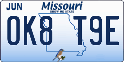 MO license plate OK8T9E