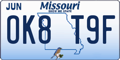 MO license plate OK8T9F