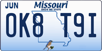MO license plate OK8T9I