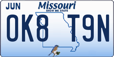 MO license plate OK8T9N