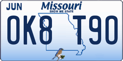 MO license plate OK8T9O