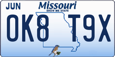 MO license plate OK8T9X