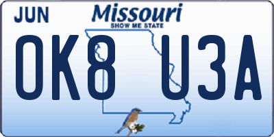 MO license plate OK8U3A