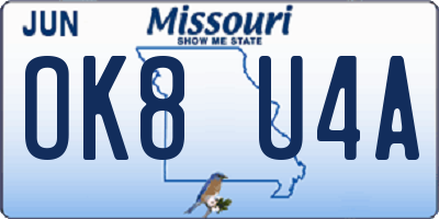 MO license plate OK8U4A