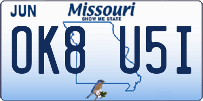 MO license plate OK8U5I