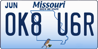 MO license plate OK8U6R