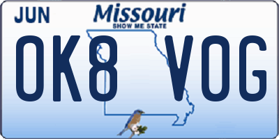 MO license plate OK8V0G