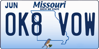 MO license plate OK8V0W