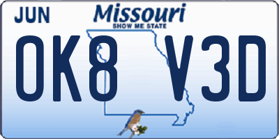 MO license plate OK8V3D