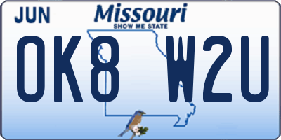 MO license plate OK8W2U