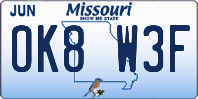 MO license plate OK8W3F