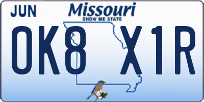 MO license plate OK8X1R