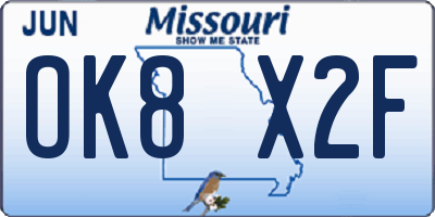 MO license plate OK8X2F