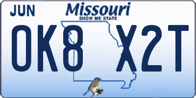 MO license plate OK8X2T