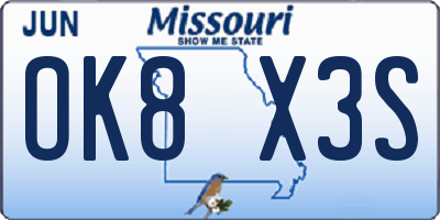 MO license plate OK8X3S