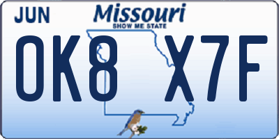 MO license plate OK8X7F
