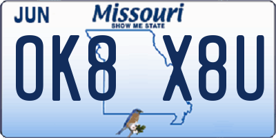 MO license plate OK8X8U