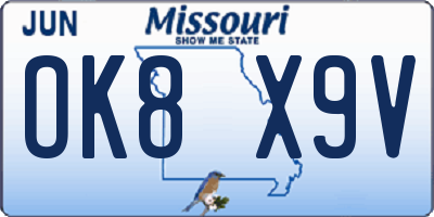 MO license plate OK8X9V
