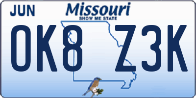 MO license plate OK8Z3K