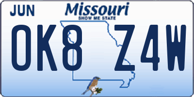 MO license plate OK8Z4W