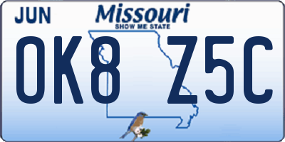 MO license plate OK8Z5C