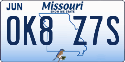 MO license plate OK8Z7S