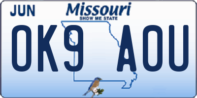MO license plate OK9A0U