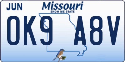 MO license plate OK9A8V