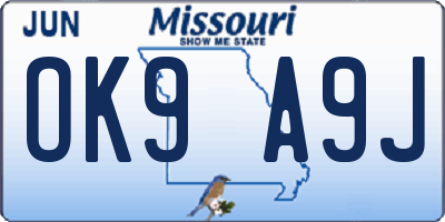 MO license plate OK9A9J