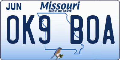 MO license plate OK9B0A