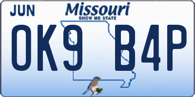 MO license plate OK9B4P