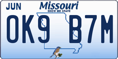 MO license plate OK9B7M