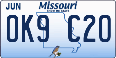 MO license plate OK9C2O