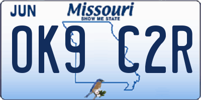 MO license plate OK9C2R