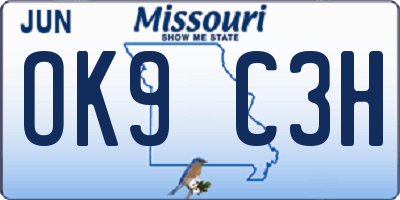 MO license plate OK9C3H