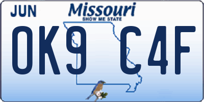 MO license plate OK9C4F