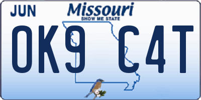 MO license plate OK9C4T
